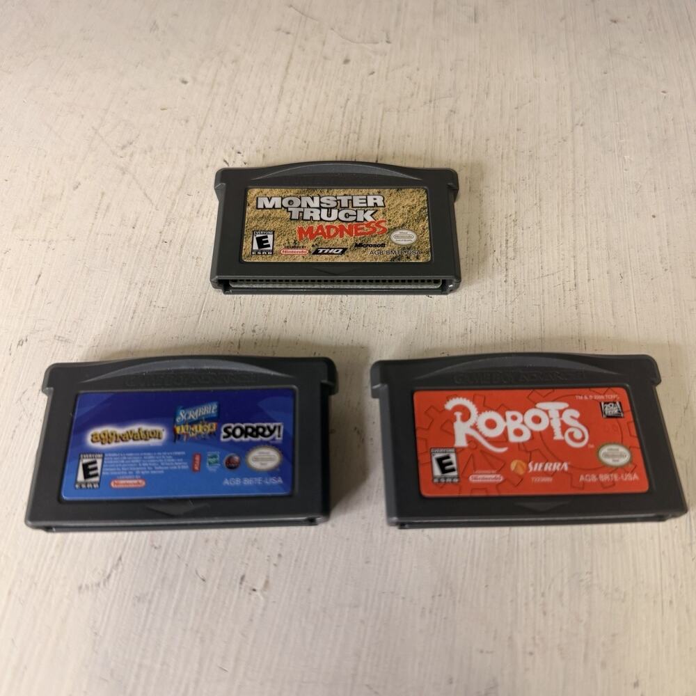 Game Boy Advance GBA Game Lot 3 Monster Truck Madness Robots 3-in-1 Board Games